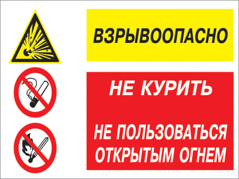 Кз 52 взрывоопасно - не курить, не пользоваться открытым огнем. (пластик, 600х400 мм) - Знаки безопасности - Комбинированные знаки безопасности - Магазин охраны труда Протекторшоп